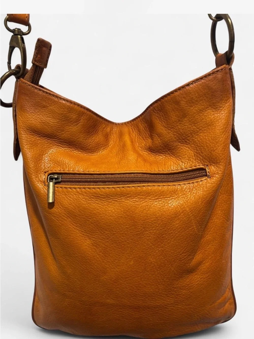 Artigiano Made in Italy Soft Leather Crossbody Shoulder Bag Cognac Brown